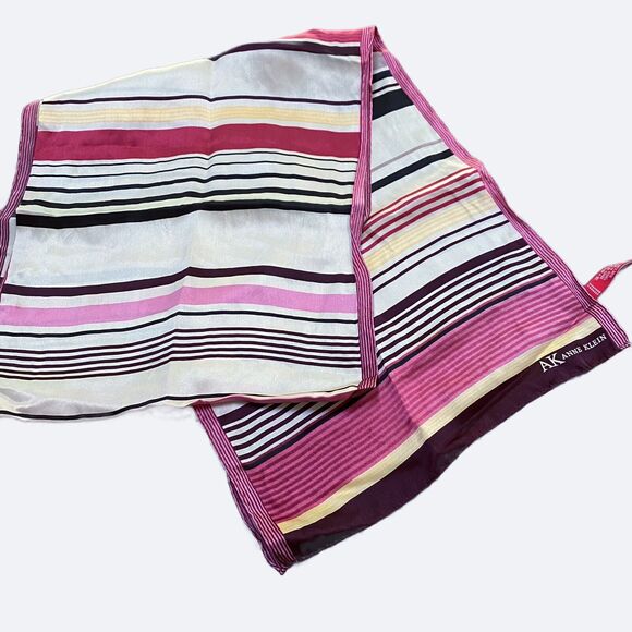 Vintage ANNE KLEIN 100% Silk Scarf Pinks Cream Nude Stripe Rectangle Elegant Y2K - Picture 1 of 9